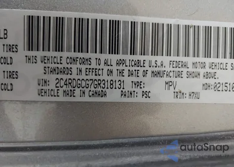 2016 Dodge Grand Caravan Sxt z USA, uszkodzony, nr VIN 2C4RDGCG7GR318131